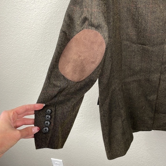 Oscar de la Renta Elbow Patch Sport Coat Blazer Wool Herringbone Plaid 44R - Picture 5 of 11